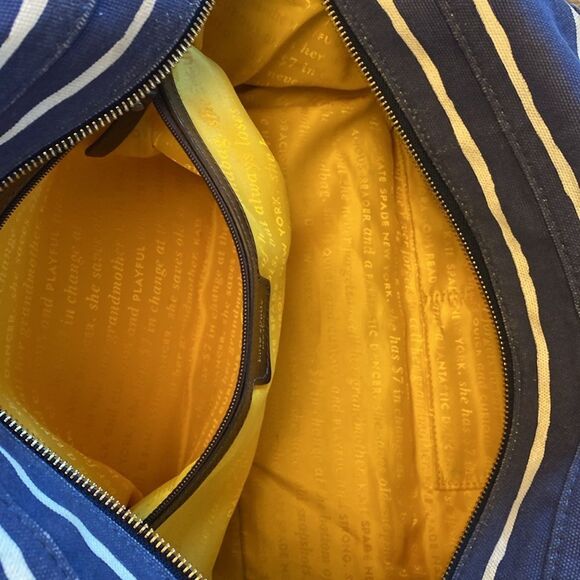 KATE SPADE NAVY with White Stripes Canvas Bag with Brown Leather Handles & Trim - Picture 7 of 10